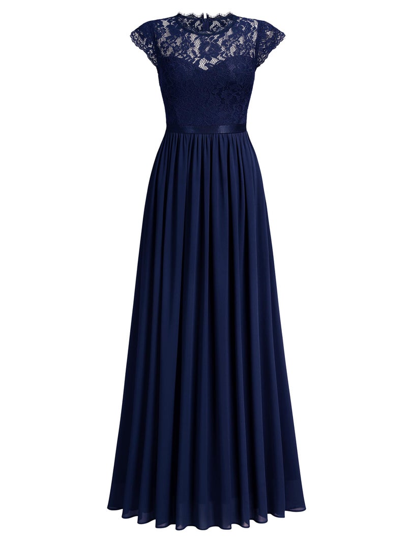 Miusol Women's Formal Floral Lace Evening Party Maxi Dress Navy Blue - Image 5